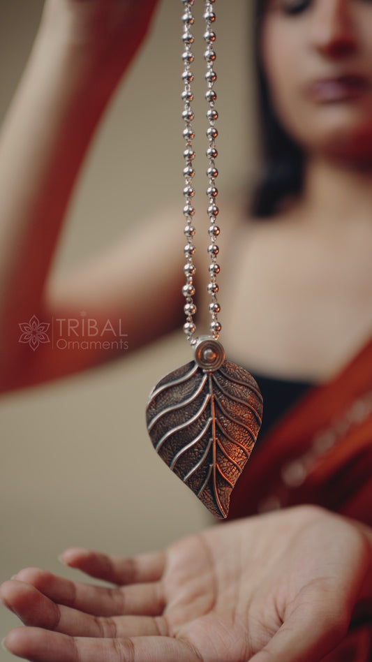 925 sterling silver tree leaf design pendant excellent Vintage chitai/nakshi work design handmade ethnic belly dance jewelry nsp480