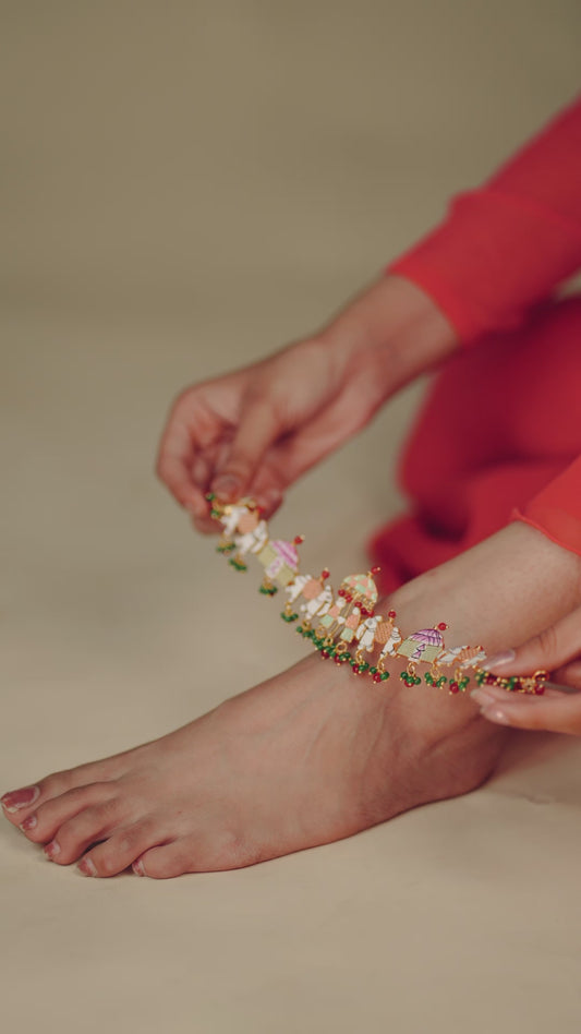 925 sterling silver gold polished fabulous Barat or groom and brides design cultural ethnic anklets for brides ank642
