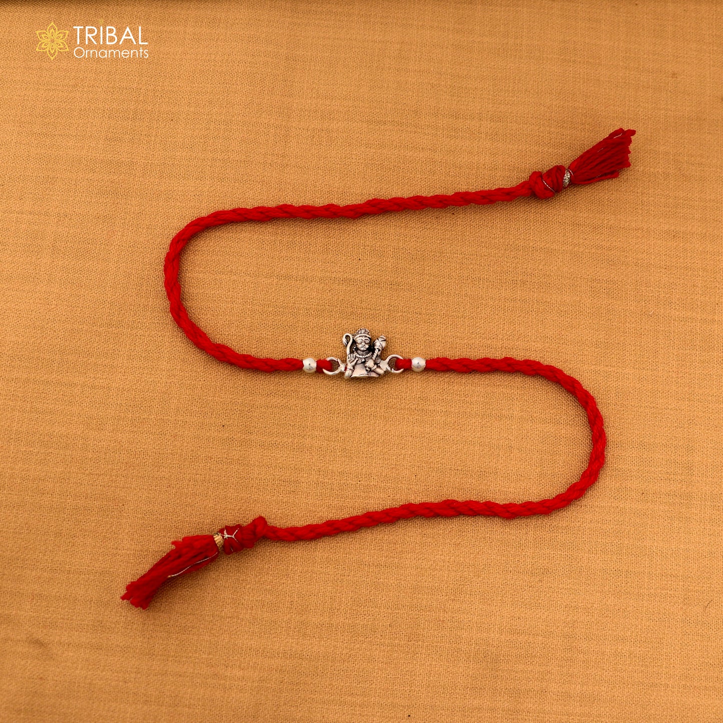 925 sterling silver Blessing god Hanuman design bracelet with red thread Rakhi rK417