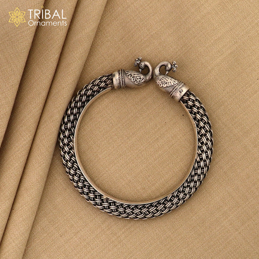 925 sterling silver handmade fashionable vintage peacock design bangle bracelet kada, unisex customized personalized hip-hop jewelry nsk627
