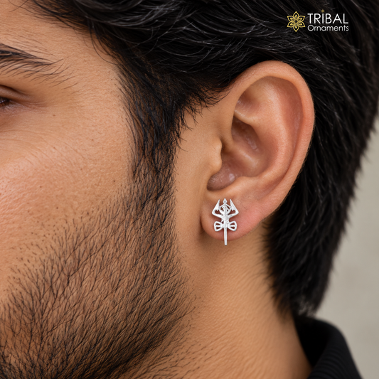 925 sterling silver trident stud earrings unisex jewelry s-0131