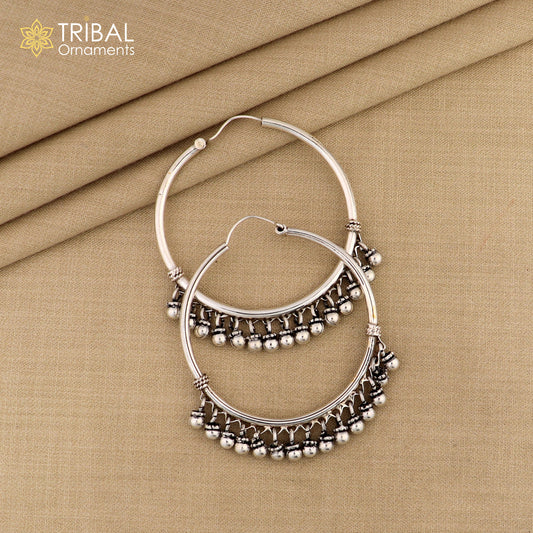 925 sterling silver handmade hoop earring elegant delegate Bali, hanging bells, hook, hoop gifting gorgeous tribal customized jewelry s1117