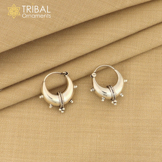 Exclusive 925 sterling silver Handmade vintage ethnic style small hoops earrings unisex tribal stylish unique Bali jewelry India S1260