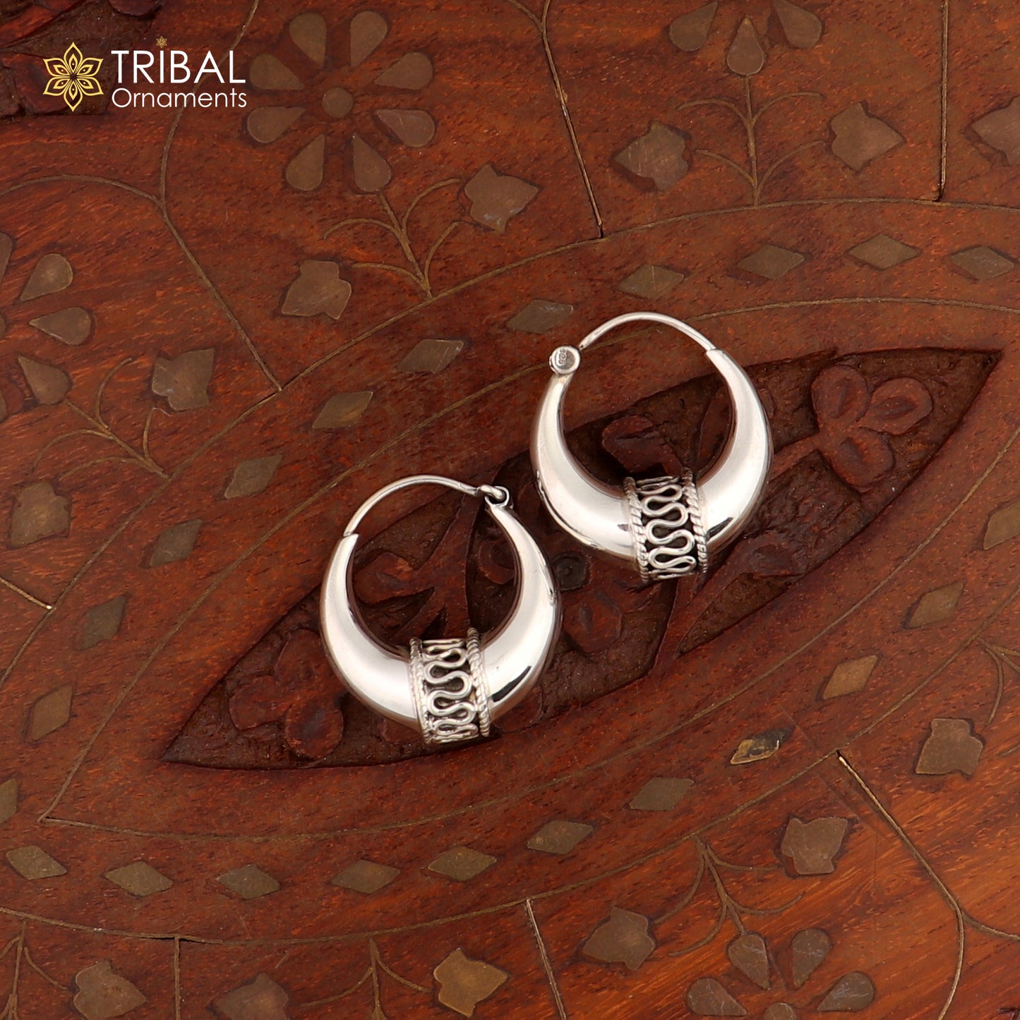 Pure 925 sterling silver handmade vintage ethnic style hoops earrings kundal,ethnic pretty bali tribal belly dance jewelry from india s591