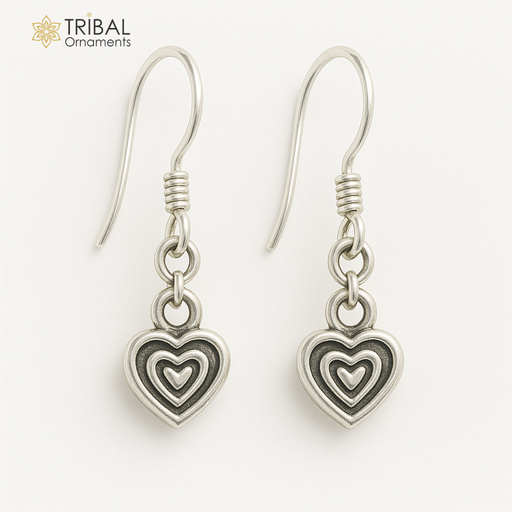 925 sterling silver handmade hook earrings, fabulous hanging pretty bells drop dangle earrings tribal ethnic jewelry from India s1089