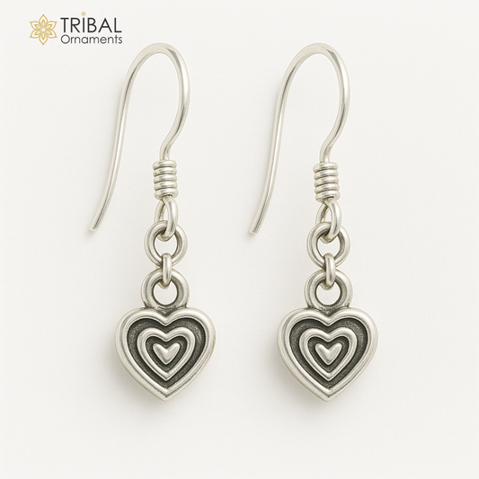 925 sterling silver handmade hook earrings, fabulous hanging pretty bells drop dangle earrings tribal ethnic jewelry from India s1089