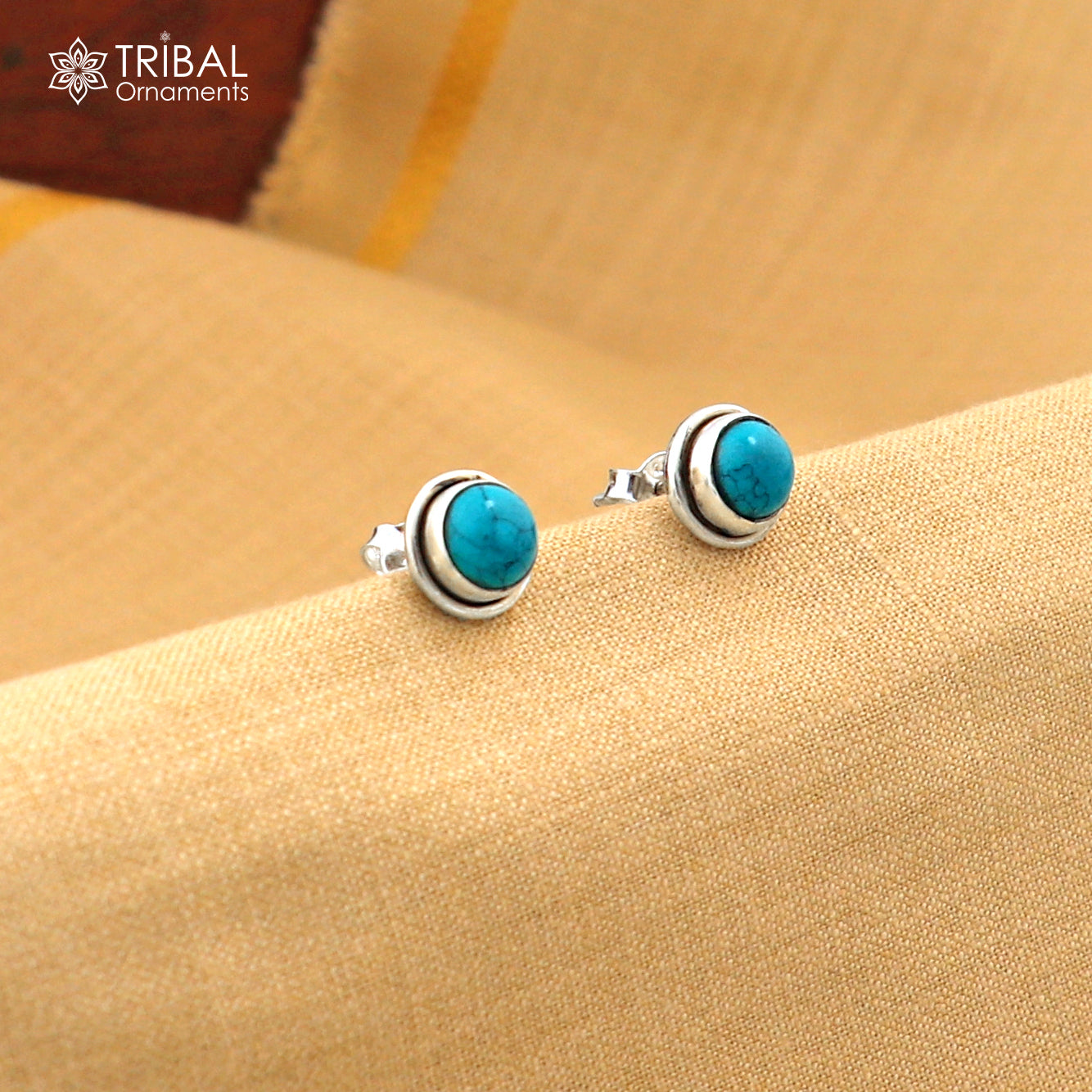 925 sterling silver handmade stud earring with gorgeous single blue turquoise stone stud earring best unisex jewelry s1276
