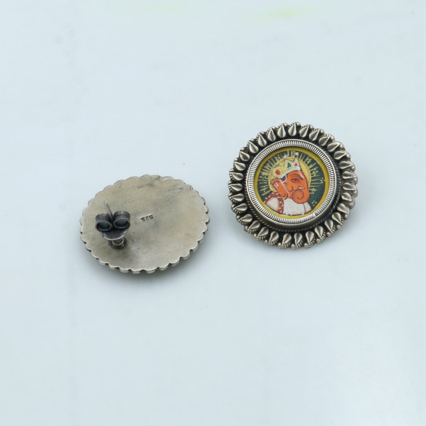 925 sterling silver lord Ganesha painting miniature art Painting hoops earring s1340 - TRIBAL ORNAMENTS