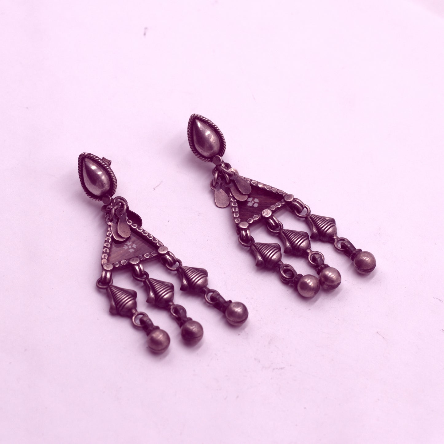 925 sterling silver ethnic tribal design long drop dangle earring s1343 - TRIBAL ORNAMENTS