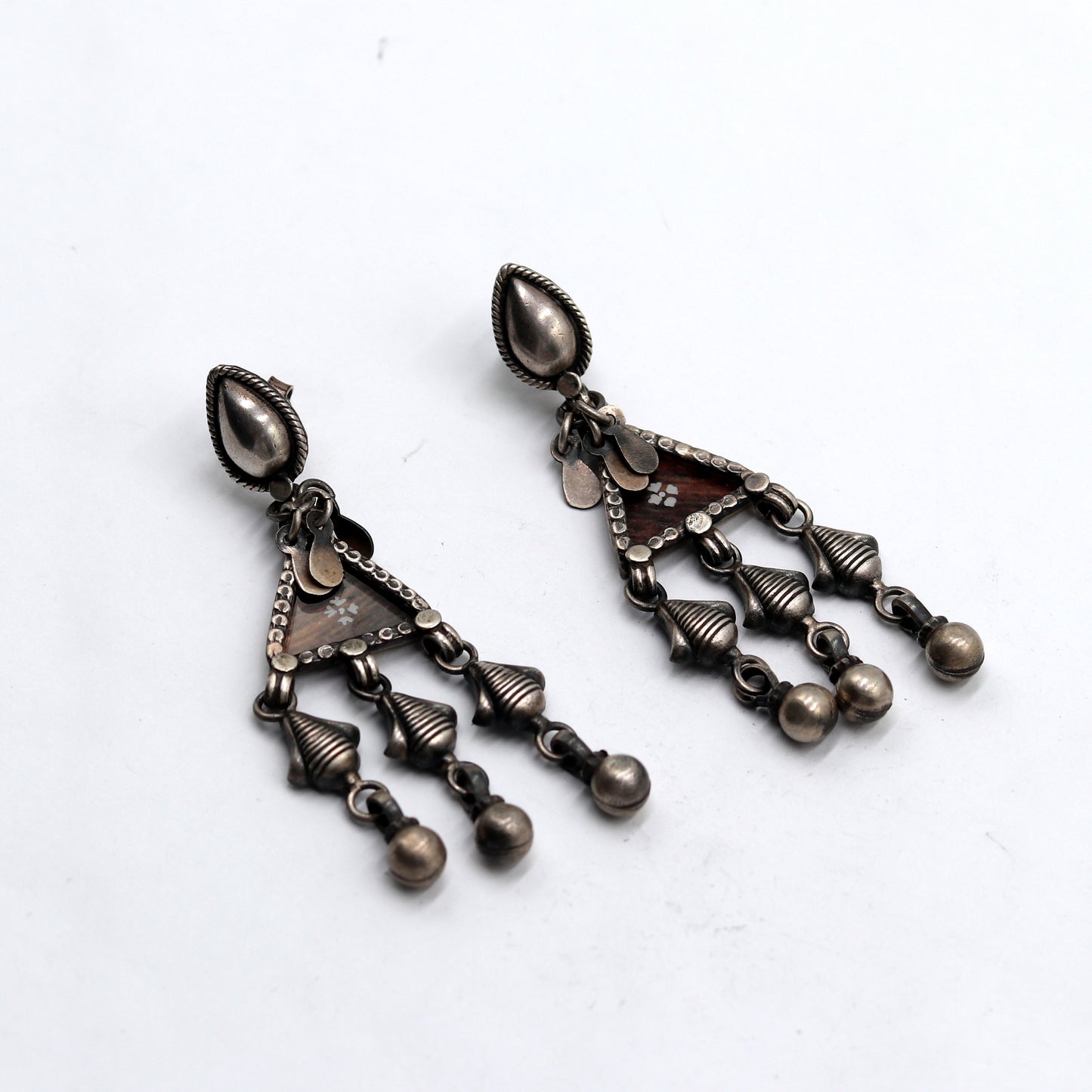 925 sterling silver ethnic tribal design long drop dangle earring s1343 - TRIBAL ORNAMENTS