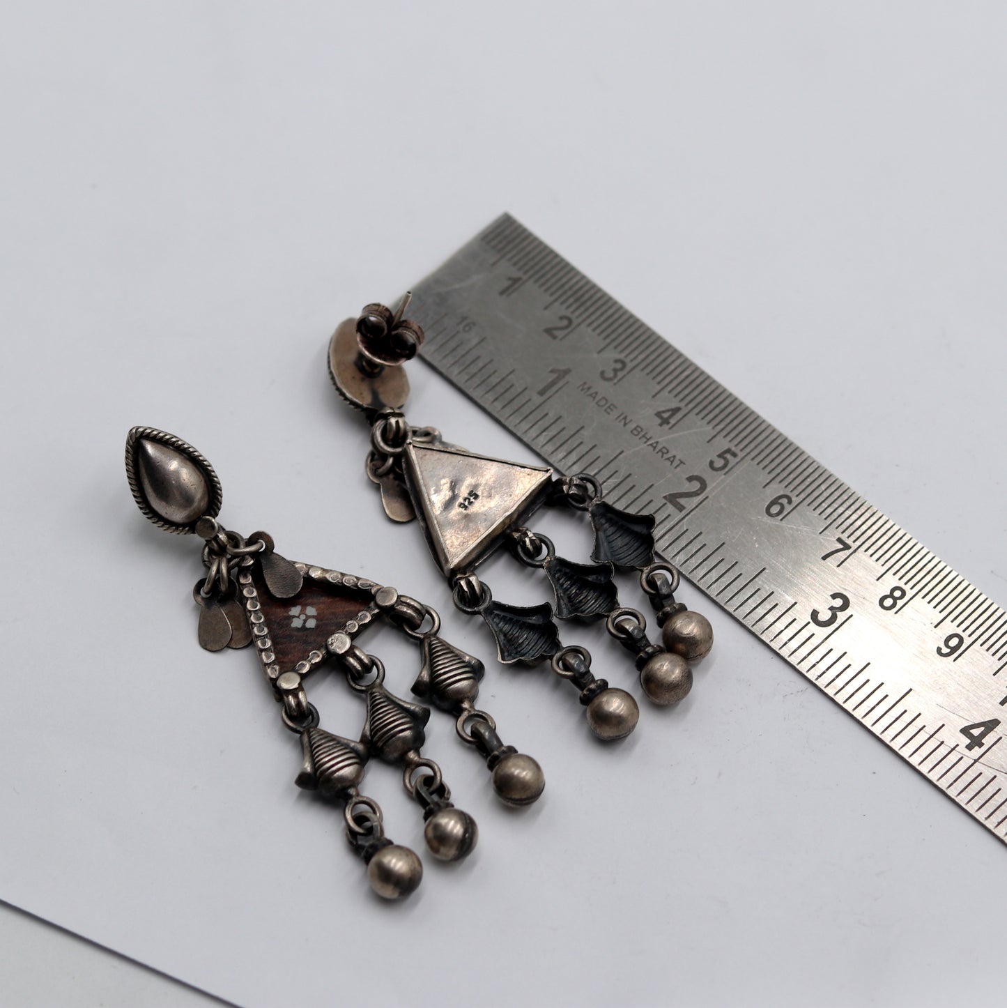 925 sterling silver ethnic tribal design long drop dangle earring s1343 - TRIBAL ORNAMENTS