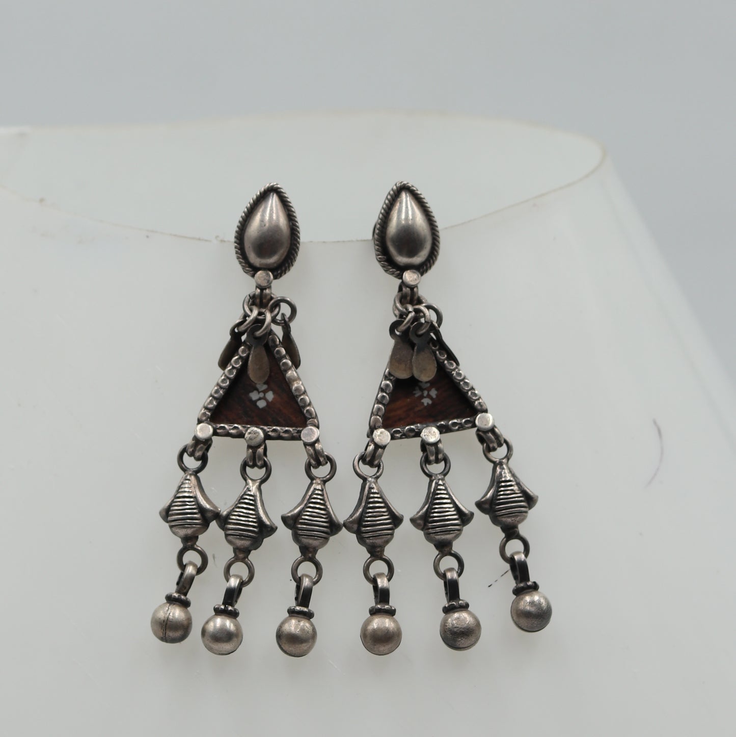925 sterling silver ethnic tribal design long drop dangle earring s1343 - TRIBAL ORNAMENTS