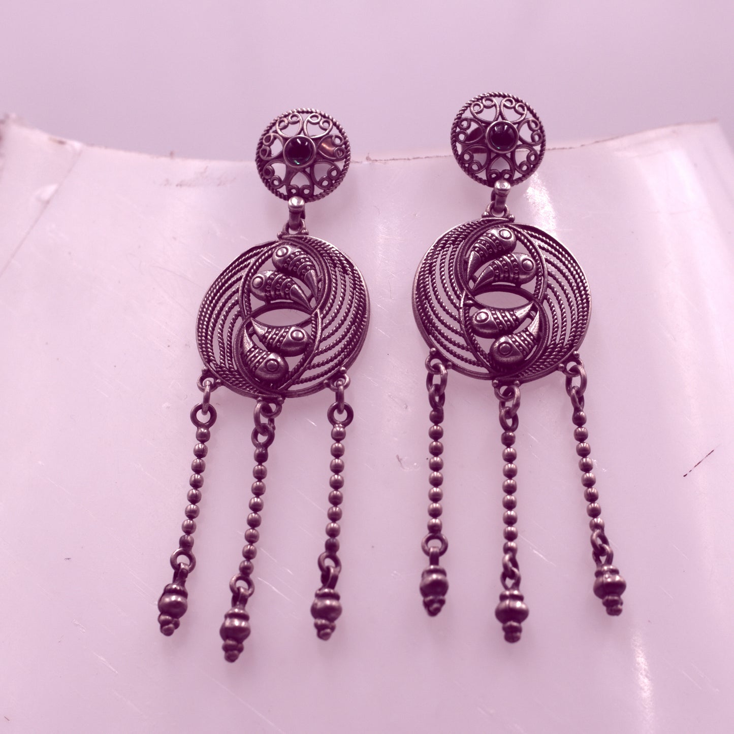 925 sterling silver ethnic tribal design long drop dangle earring s1344 - TRIBAL ORNAMENTS