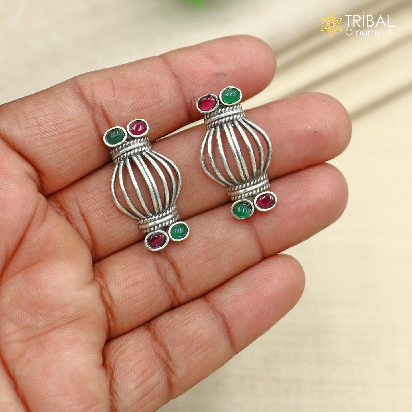 925 sterling silver vintage design stone earring ethnic tribal jewelry s1368