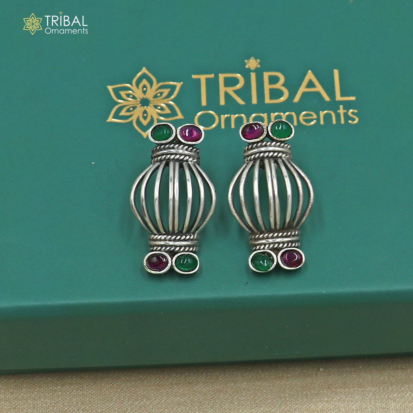 925 sterling silver vintage design stone earring ethnic tribal jewelry s1368