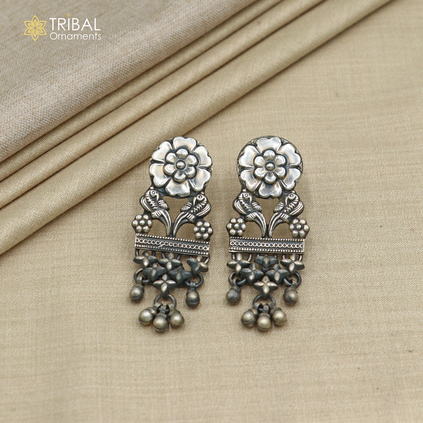 925 sterling silver vintage floral design jumka earring ethnic tribal jewelry s1369