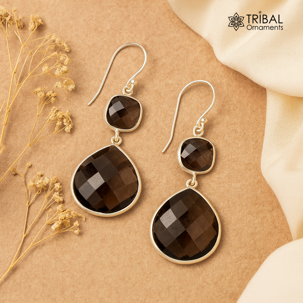Amazing 925 sterling silver hoops dangle smoky quartz best for girls stylish jewelry s171