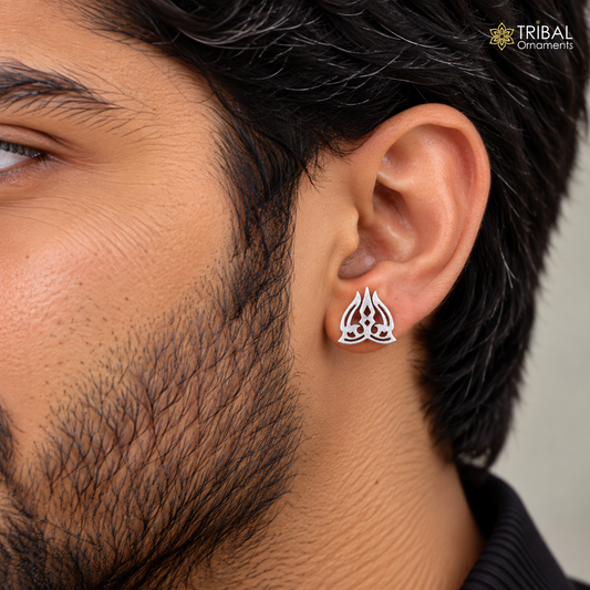 Silver handade idol shiva awesome trident trishul fancy men's stud earring s-24
