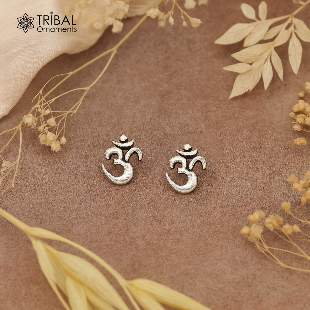 925Sterling silver handmade aum om stud earring fabulous indan idol symbol earring jewelry for unisex s26