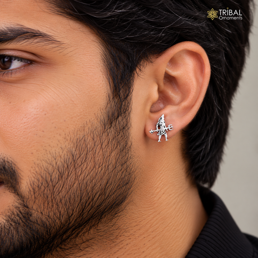 925 silver lord shiva with trident design stud earring jewelry s-38