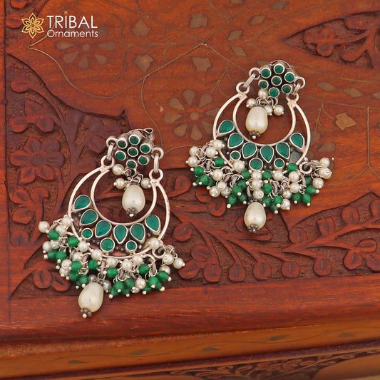 925 sterling silver Green Onyx stone stud earring drop dangling, best design charm earrings hanging tiny pearl tribal jewelry s714