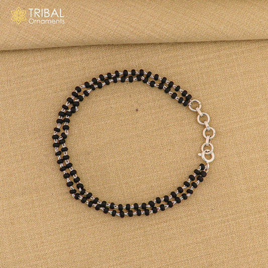 925 sterling silver handmade black beaded bracelet, amazing 2 layer charm bracelet with 2.5 mm black beads, best gifting bracelet sbr400