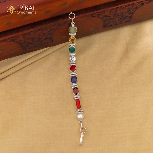 19 GM 925 sterling silver Navratan stone unisex nine stone bracelet sbr742