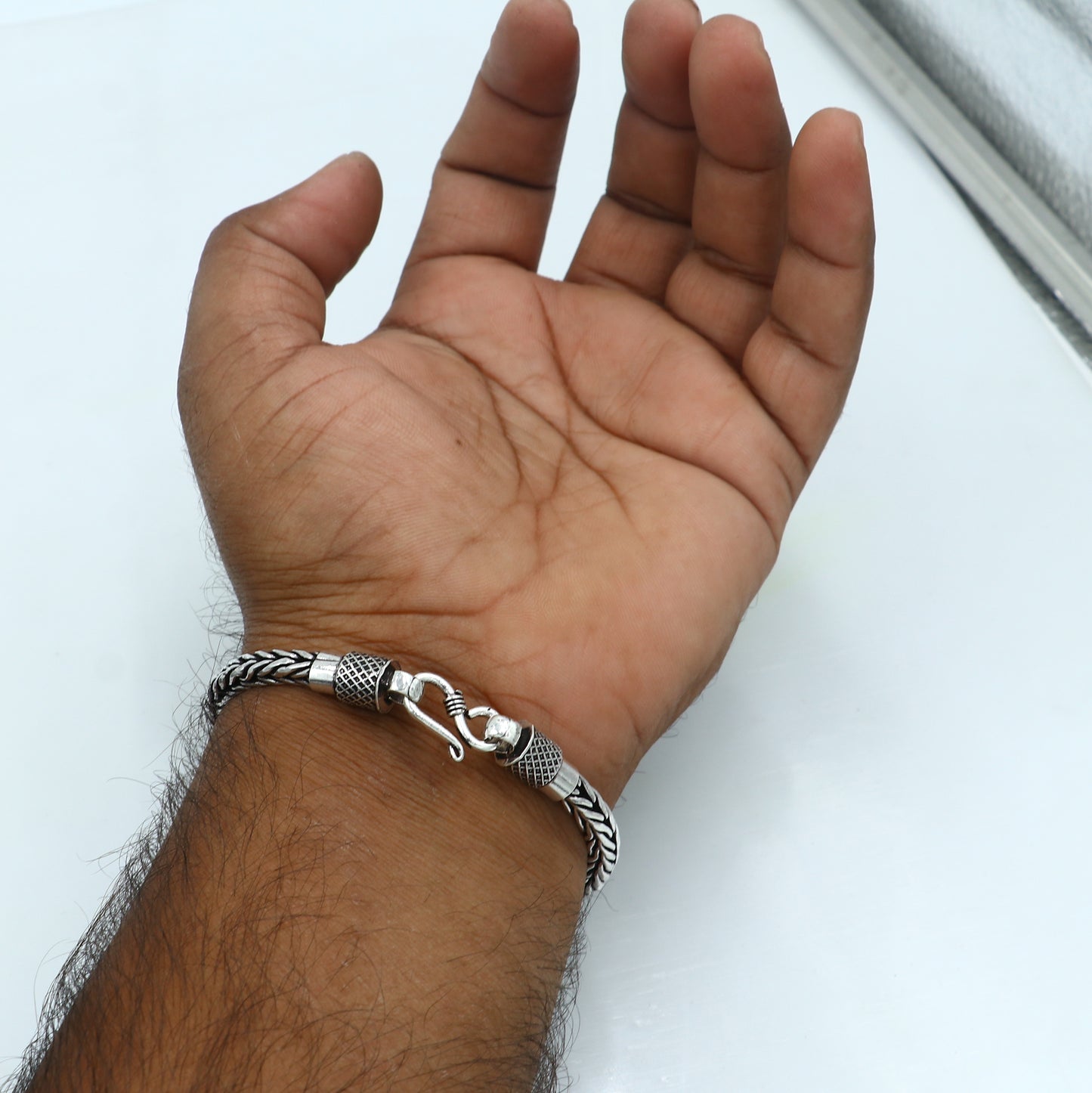 8"/ 8.5" 5mm 925 sterling silver wheat design chain customized design handmade silver bracelet unisex indian tribal jewelry sbr767 - TRIBAL ORNAMENTS