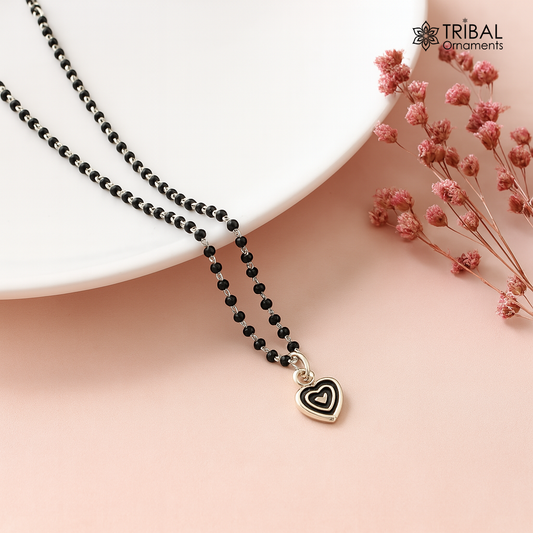 Pure 925 sterling silver black beads chain necklace, vintage Style pendant, traditional style brides Mangalsutra necklace set502