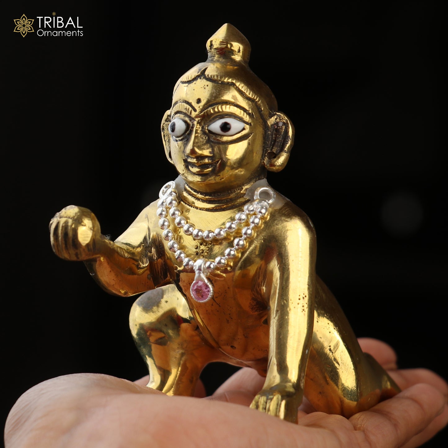 925 sterling silver beaded chain necklace with two lines, designed for Lord Krishna Laddu Gopala jewelry set by TRIBAL ORNAMENTS