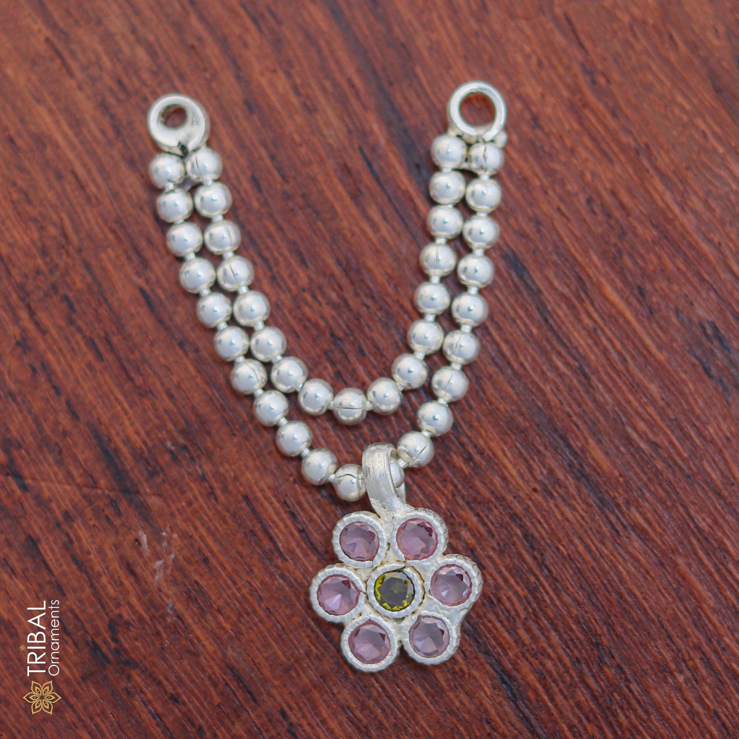 925 sterling silver beaded chain necklace with two lines, designed for Lord Krishna Laddu Gopala jewelry set, by TRIBAL ORNAMENTS