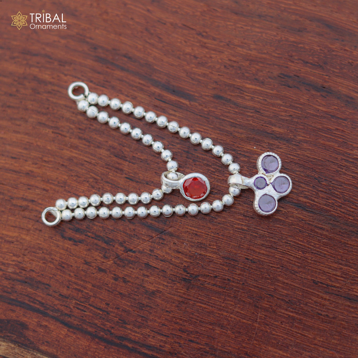 Sterling silver 2-line beaded chain necklace for Lord Krishna Laddu Gopala jewelry set by TRIBAL ORNAMENTS