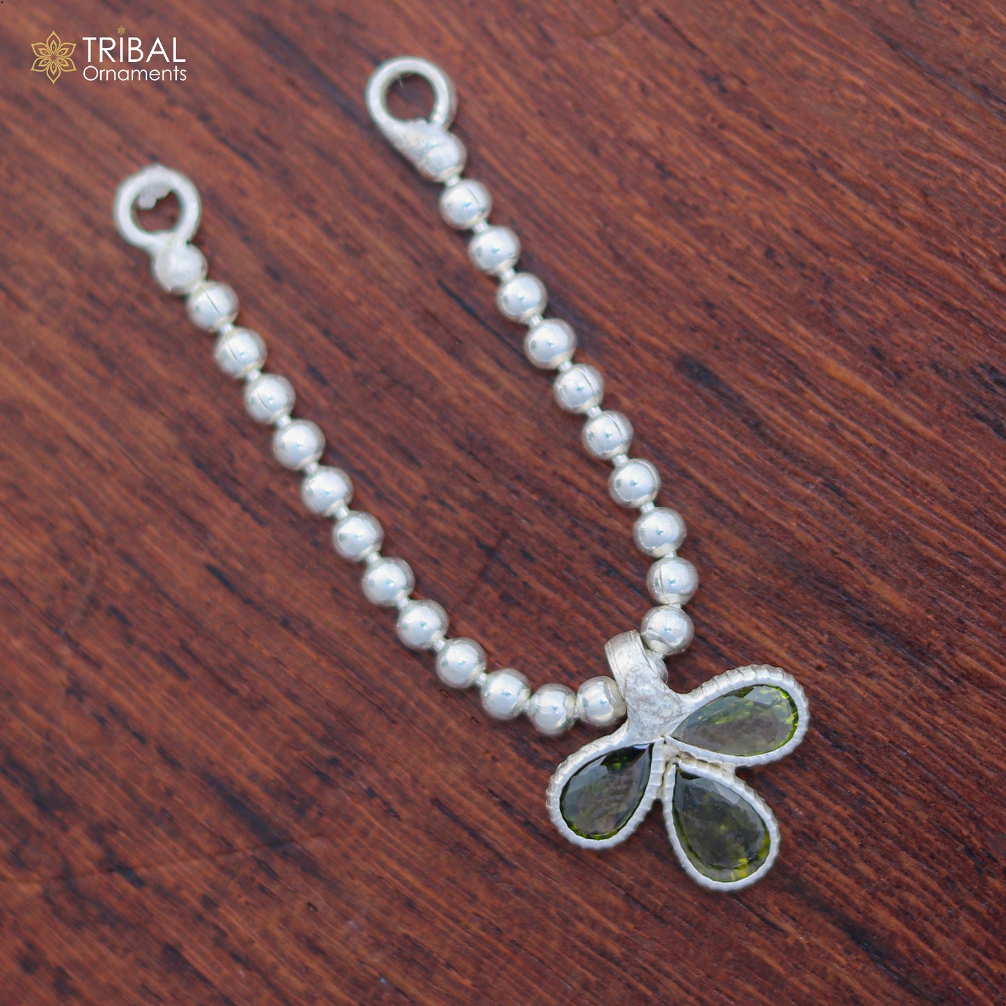 925 sterling silver beaded chain necklace for Lord Krishna Laddu Gopala jewelry set by TRIBAL ORNAMENTS, featuring intricate beaded design.