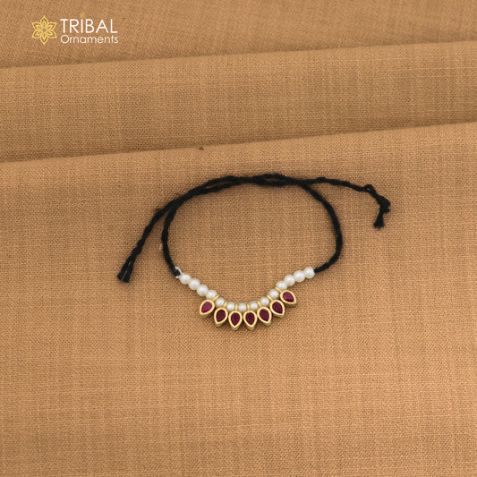 925 sterling silver pearl style red stone necklace for idols or god statues gold polished jewelry set863
