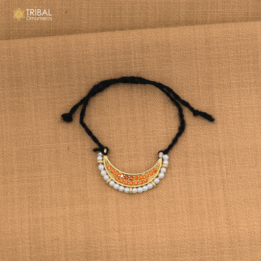 925 sterling silver pearl style orange stone necklace for idols or god statues gold polished jewelry set869