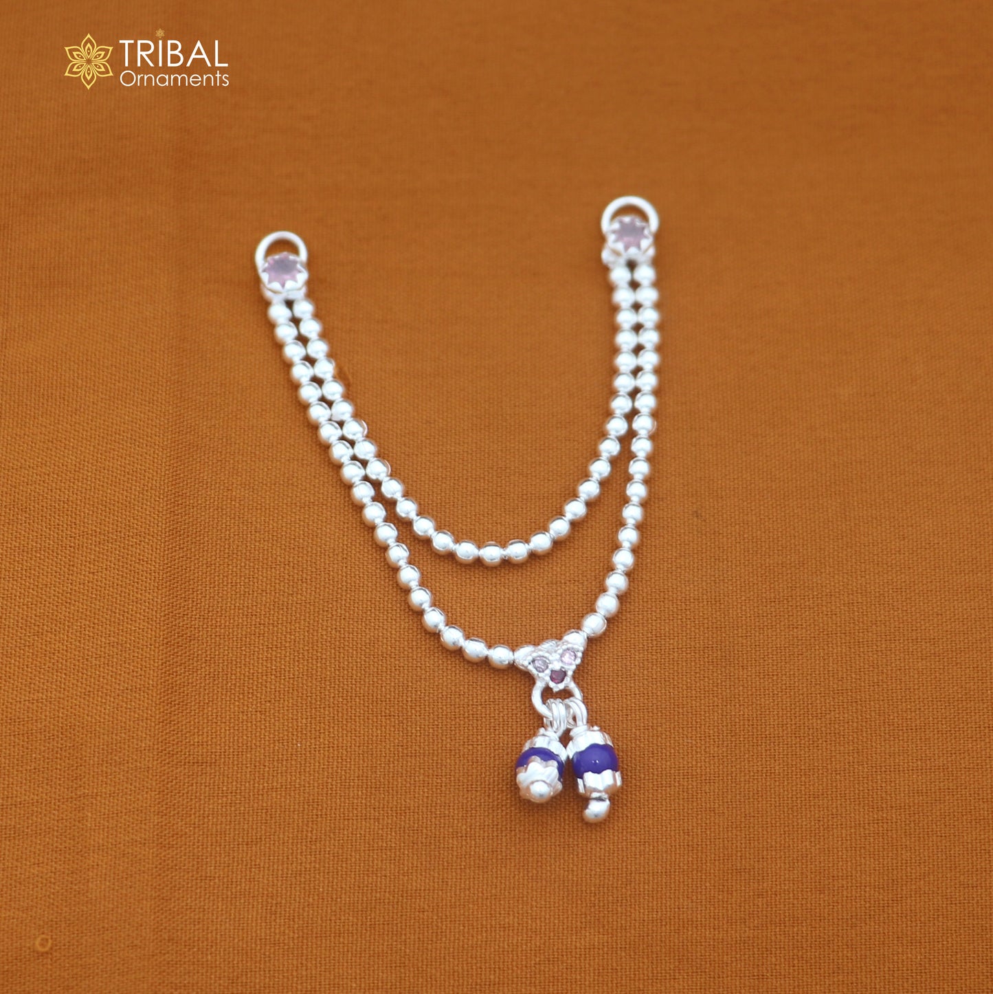 925 sterling silver 2 line beaded chain necklace for Lord Krishna Laddu Gopala jewelry set884