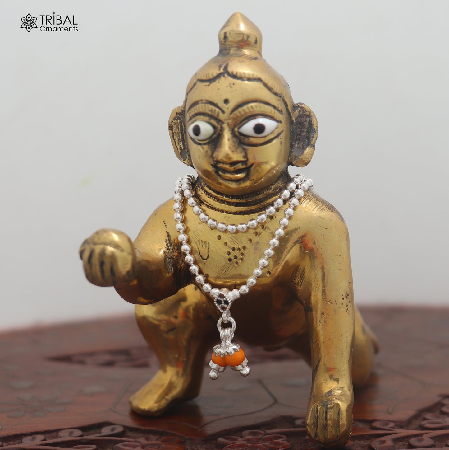 925 sterling silver 2 line beaded chain necklace for Lord Krishna Laddu Gopala jewelry set888