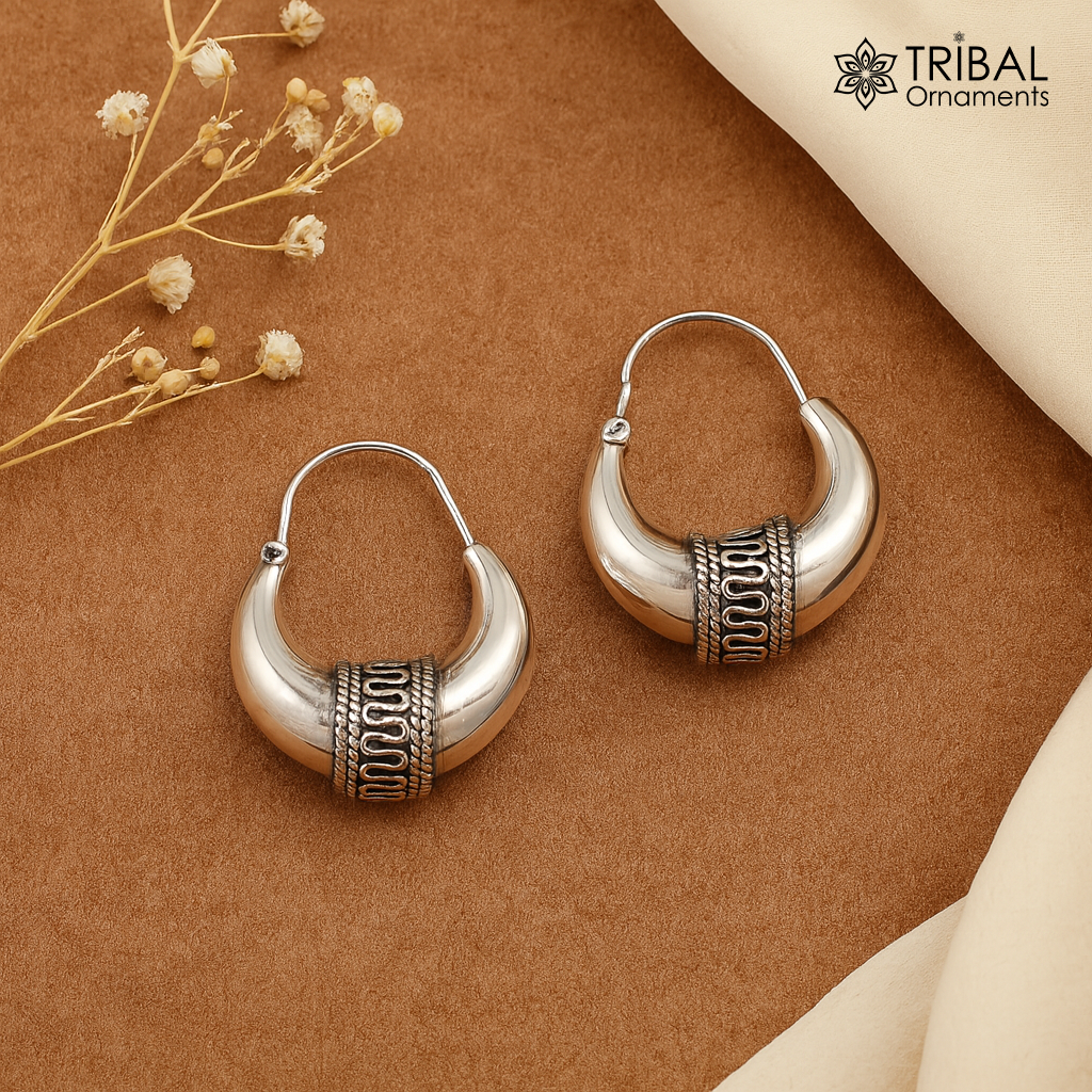 925 sterling silver handmade hoops stud earring bali, excellent customized stylish belly dance personalized gift tribal ethnic jewelry ske10