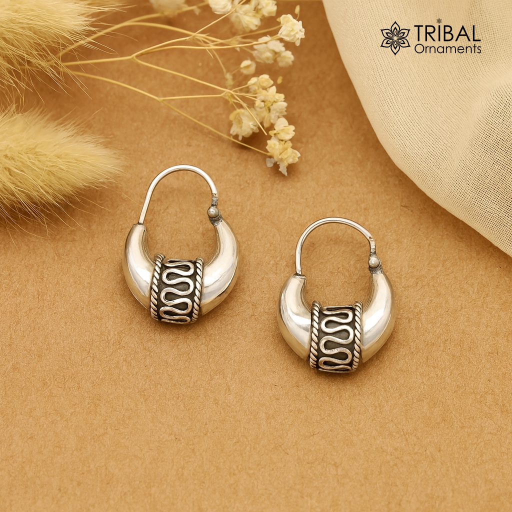 925 sterling silver handmade hoops stud earring bali, excellent customized stylish belly dance personalized gift tribal ethnic jewelry ske15