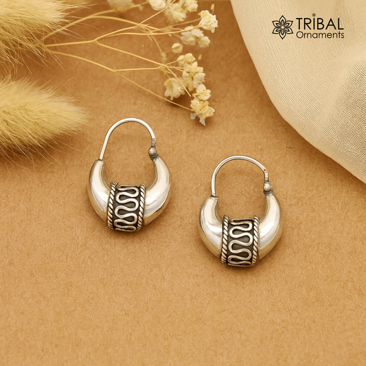 925 sterling silver handmade hoops stud earring bali, excellent customized stylish belly dance personalized gift tribal ethnic jewelry ske15