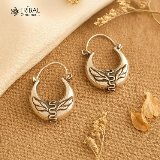 925 sterling Handmade silver jewelry, fabulous vintage stylish customized hoops earrings bali tribal ethnic personalized jewelry ske3