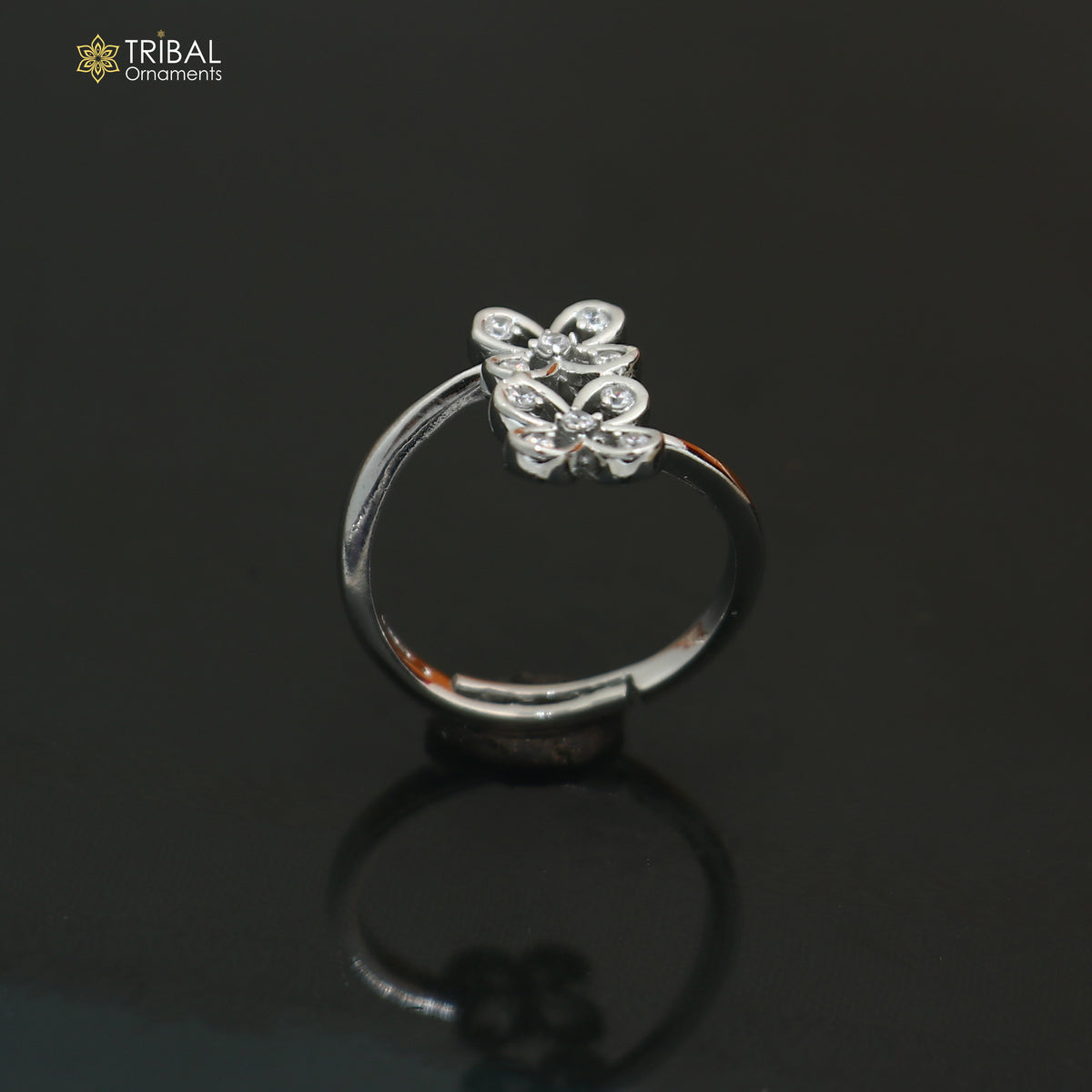 925 sterling silver flower style cz stone ring sr838