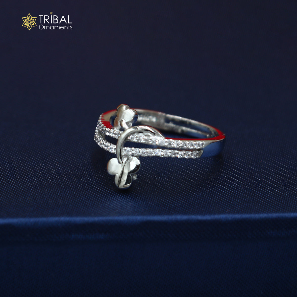925 sterling silver flower style cz stone ring sr841