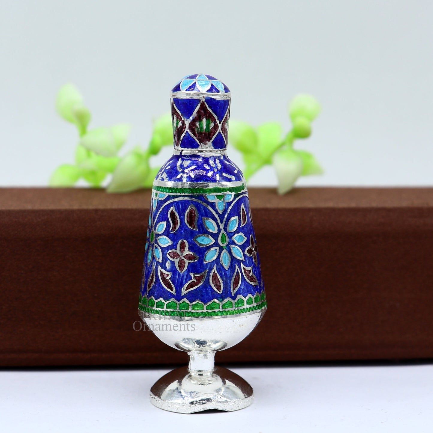 Vintage floral design 925 sterling silver Sindoor box, Kumkum box/ trinket box bridal enamel jewelry collection from Rajasthan india stb149 - TRIBAL ORNAMENTS