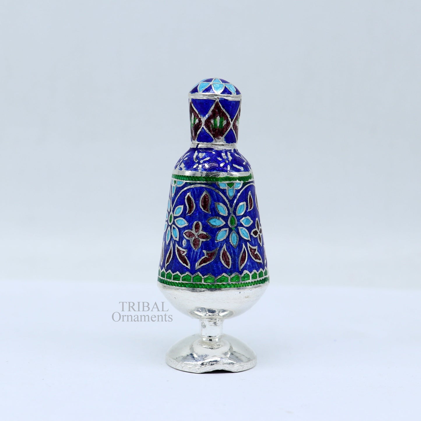 Vintage floral design 925 sterling silver Sindoor box, Kumkum box/ trinket box bridal enamel jewelry collection from Rajasthan india stb149 - TRIBAL ORNAMENTS