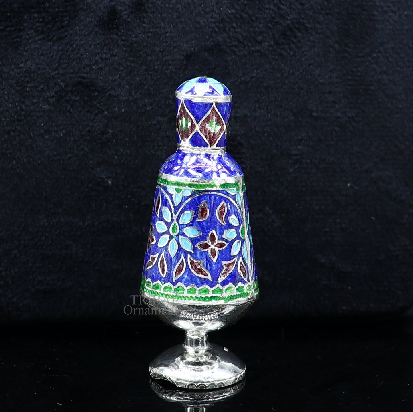 Vintage floral design 925 sterling silver Sindoor box, Kumkum box/ trinket box bridal enamel jewelry collection from Rajasthan india stb149 - TRIBAL ORNAMENTS