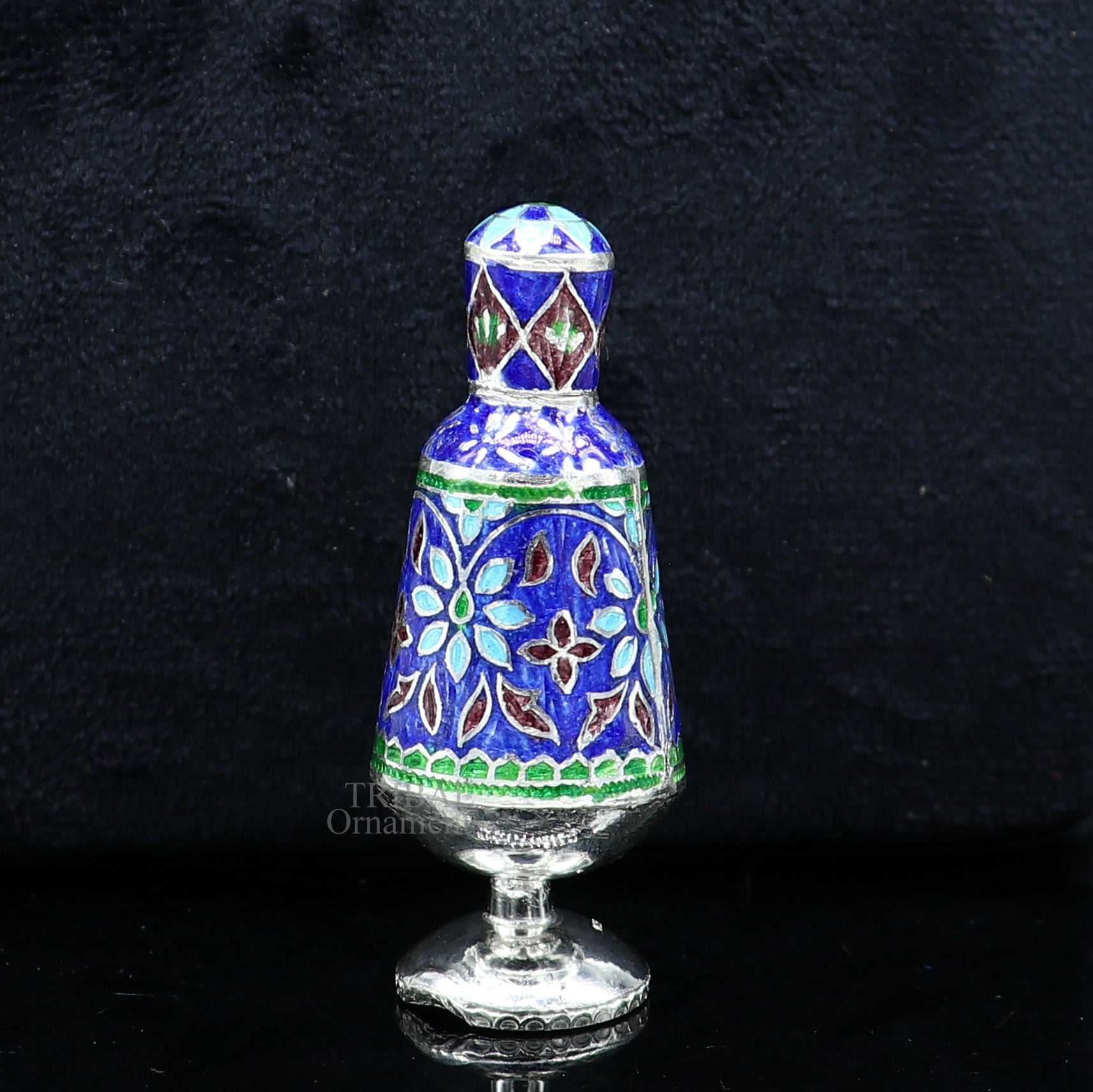 Vintage floral design 925 sterling silver Sindoor box, Kumkum box/ trinket box bridal enamel jewelry collection from Rajasthan india stb149 - TRIBAL ORNAMENTS