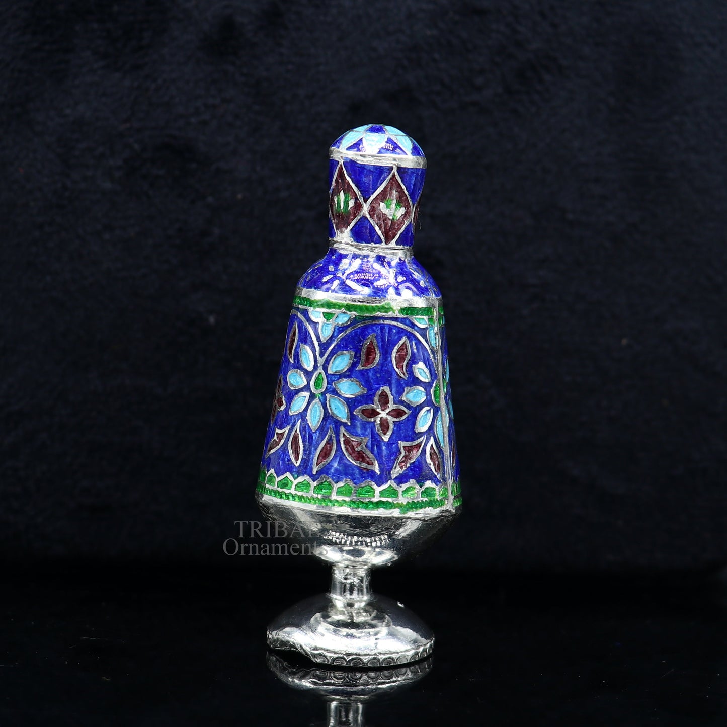 Vintage floral design 925 sterling silver Sindoor box, Kumkum box/ trinket box bridal enamel jewelry collection from Rajasthan india stb149 - TRIBAL ORNAMENTS