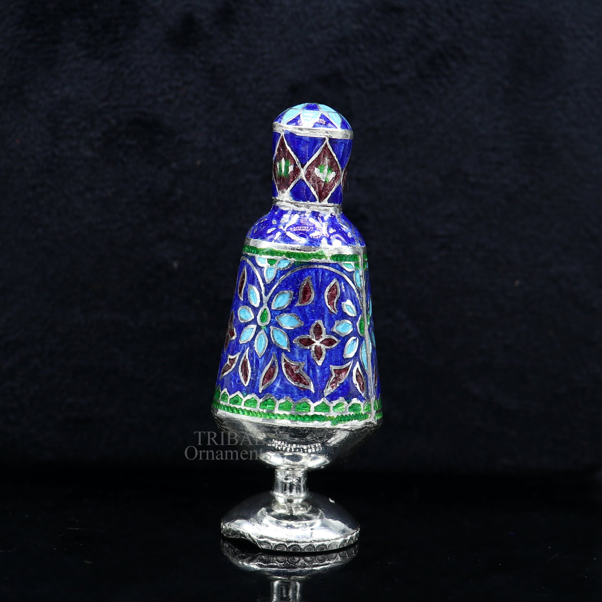 Vintage floral design 925 sterling silver Sindoor box, Kumkum box/ trinket box bridal enamel jewelry collection from Rajasthan india stb149 - TRIBAL ORNAMENTS