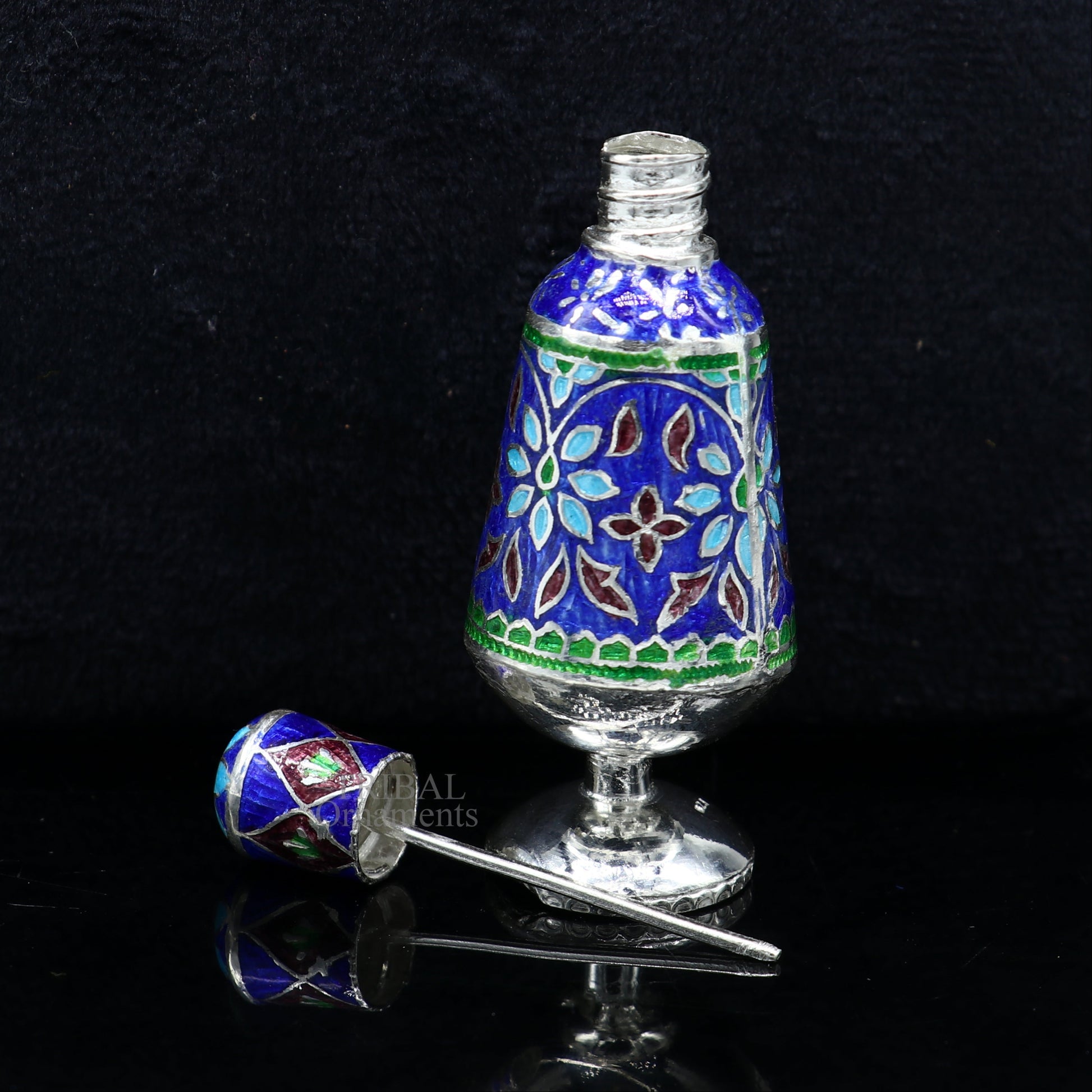 Vintage floral design 925 sterling silver Sindoor box, Kumkum box/ trinket box bridal enamel jewelry collection from Rajasthan india stb149 - TRIBAL ORNAMENTS